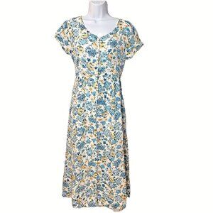 Vtg 90s Button Front Floral Midi Dress Small Prairie Cottage Pockets Romantic